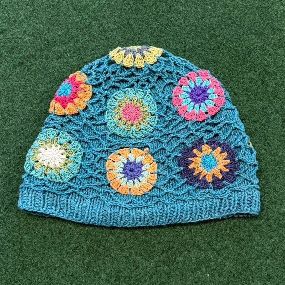 Handmade crochet floral beanie  100% cotton